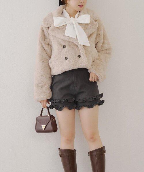 美品 　リズリサ　ラビットファー　ショートコート　ジャケット　 ミックス　茶系 リボンうさみみファーブルゾン ｜ LIZ LISA（リズリサ）公式通販