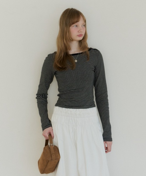 カットソー(長袖/七分) INSCRIRE Border Big Boat Neck maillot｜Border Big Boat Neck Tee ボーダービッグボートネックTee