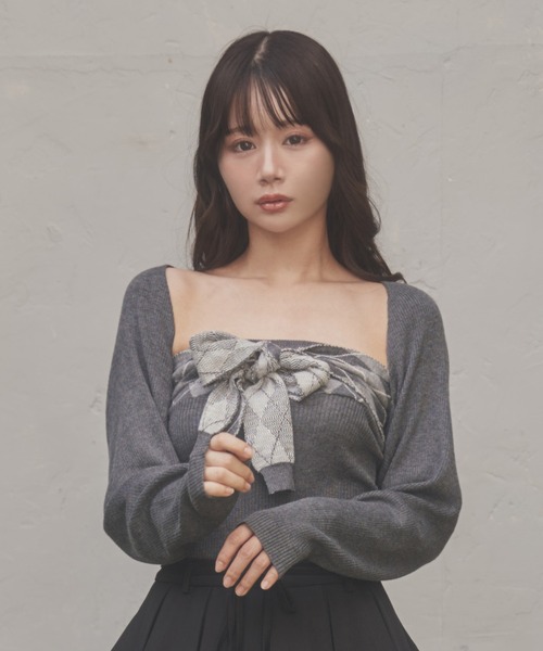 M DOLLY アンサンブル argyle grazia knit set tops/アーガイル