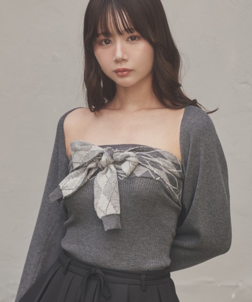 M DOLLY アンサンブル argyle grazia knit set tops/アーガイル