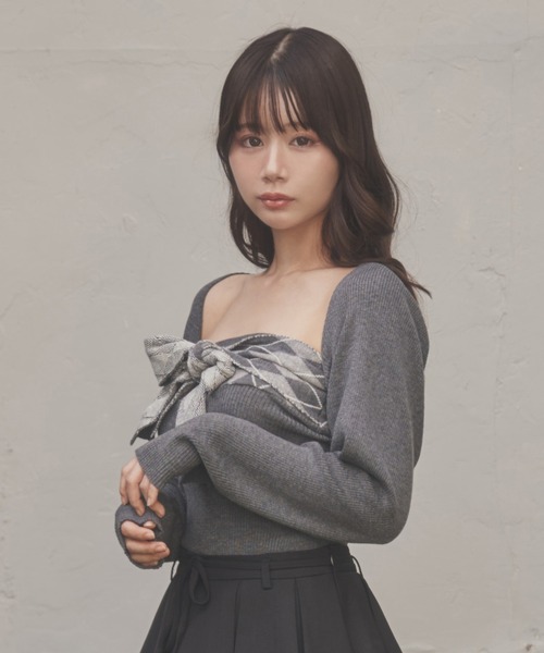 M DOLLY アンサンブル argyle grazia knit set tops/アーガイル