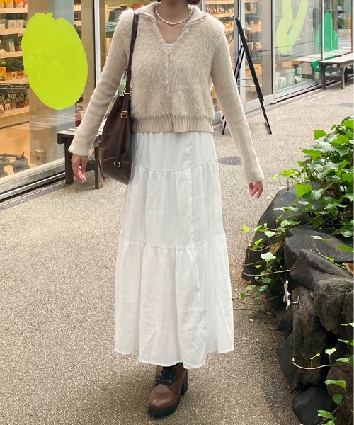 Mejoul ニット セーター 「2025秋冬新作」リブ切替ハイネックシャギー