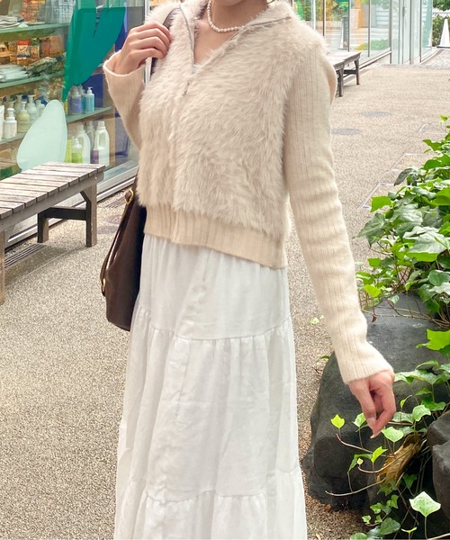 Mejoul ニット セーター 「2025秋冬新作」リブ切替ハイネックシャギー