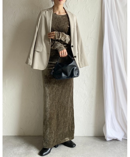 She's Closet ワンピース 長袖ロング丈バックオープンベロアワンピース