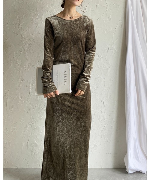 She's Closet ワンピース 長袖ロング丈バックオープンベロア