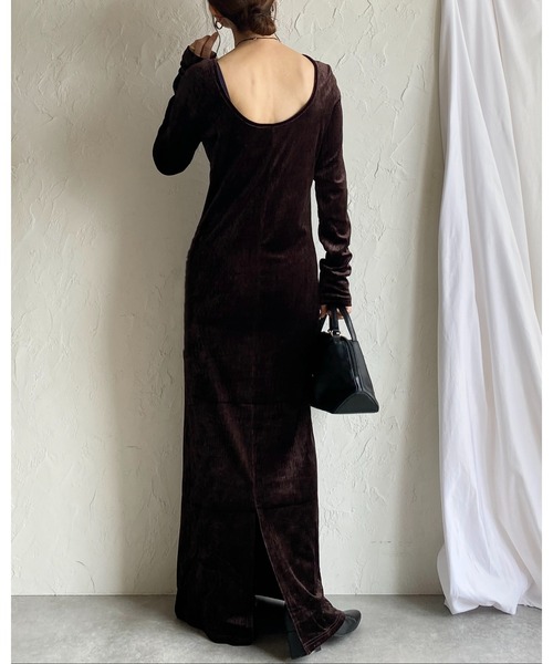 She's Closet ワンピース 長袖ロング丈バックオープンベロア