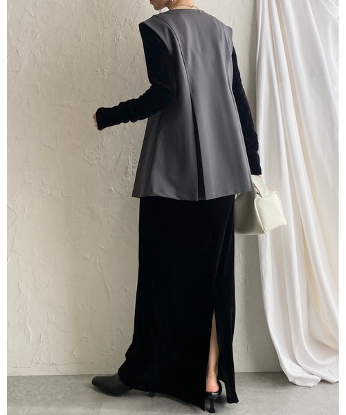 She's Closet ワンピース 長袖ロング丈バックオープンベロアワンピース