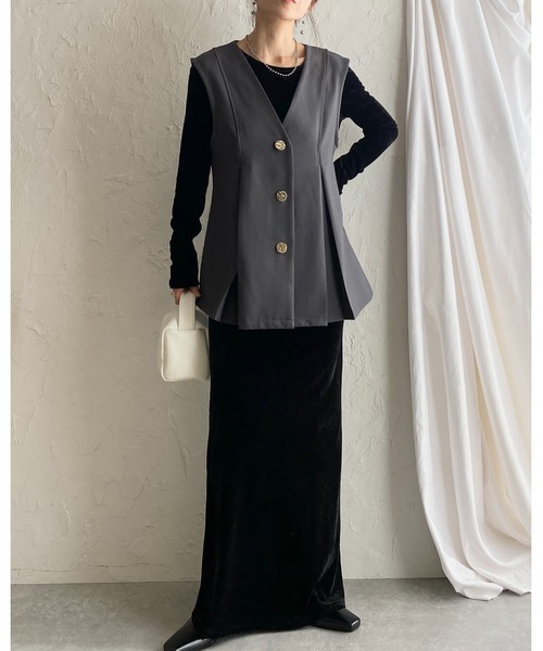 She's Closet ワンピース 長袖ロング丈バックオープンベロアワンピース