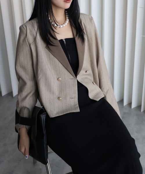 YENNA ジャケット テーラードジャケット 「配色ショートテーラード