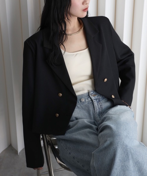 YENNA ジャケット テーラードジャケット 「配色ショートテーラード