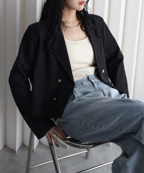 YENNA ジャケット テーラードジャケット 「配色ショートテーラード
