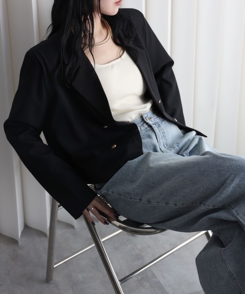 YENNA ジャケット テーラードジャケット 「配色ショートテーラード