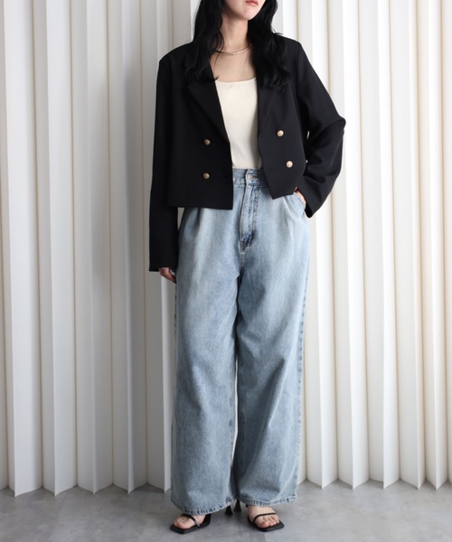 YENNA ジャケット テーラードジャケット 「配色ショートテーラード