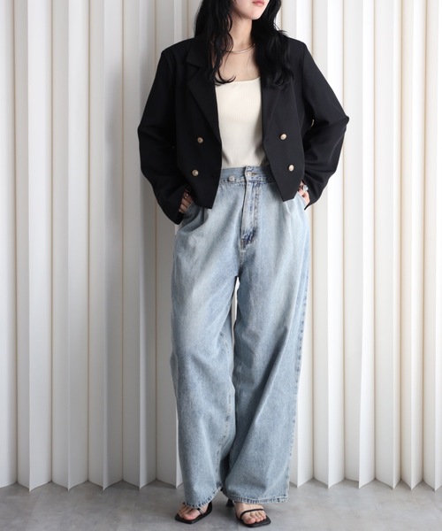 YENNA ジャケット テーラードジャケット 「配色ショートテーラード