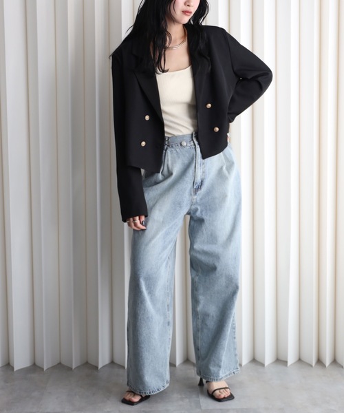 YENNA ジャケット テーラードジャケット 「配色ショートテーラード