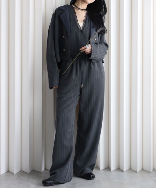 YENNA ジャケット テーラードジャケット 「配色ショートテーラード