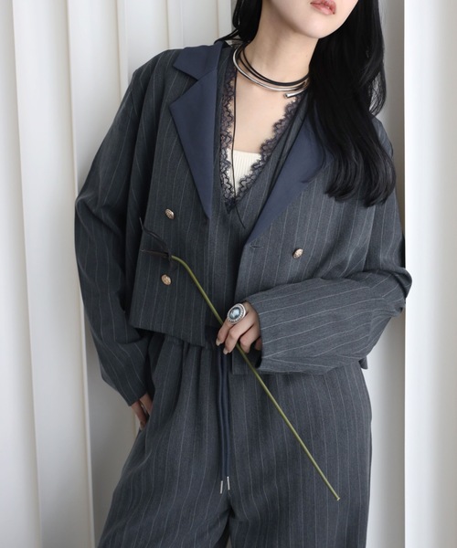YENNA ジャケット テーラードジャケット 「配色ショートテーラード