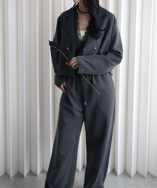 YENNA ジャケット テーラードジャケット 「配色ショートテーラード