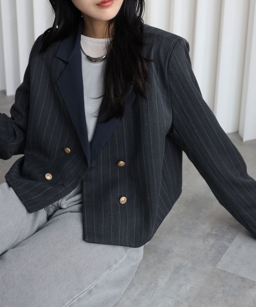 YENNA ジャケット テーラードジャケット 「配色ショートテーラード