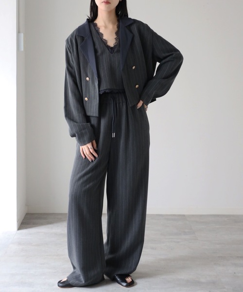 YENNA ジャケット テーラードジャケット 「配色ショートテーラード