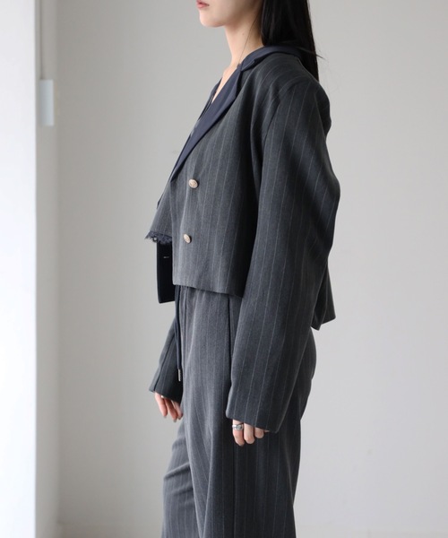 YENNA ジャケット テーラードジャケット 「配色ショートテーラード