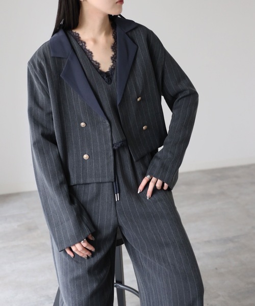 YENNA ジャケット テーラードジャケット 「配色ショートテーラード