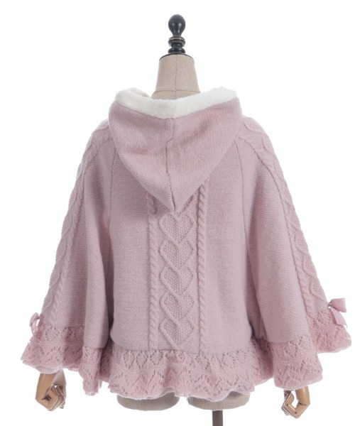 新品★アクシーズファム★ハート編柄裏ボアニットケープポンチョピンク★完売品 axes femme POETIQUE カーディガン ハート編柄裏ボアニットケープ
