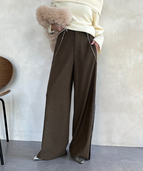 DouDou パンツ 「WEB限定」サイドラインワイドパンツ レディース