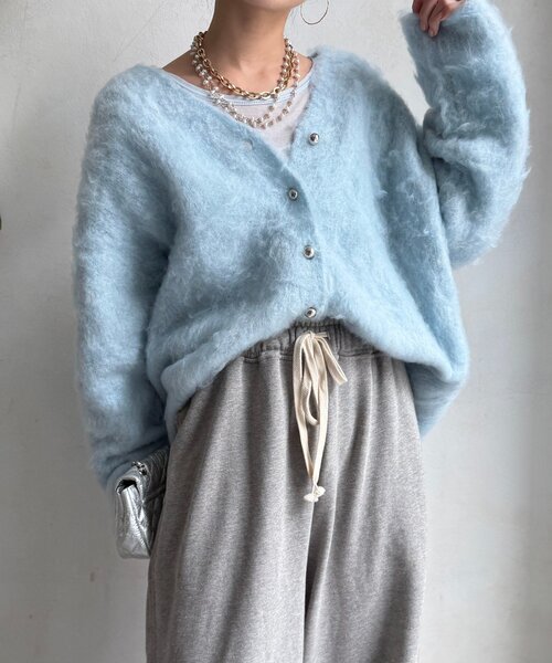 DouDou（ドゥドゥ） カーディガン ブラッシュ加工シルバーボタン