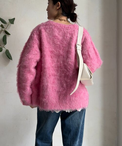 DouDouブラッシュ加工シルバーボタンカーディガンピンク DOUDOU｜ブラッシュ加工シルバーボタンカーディガン | Rakuten Fashion