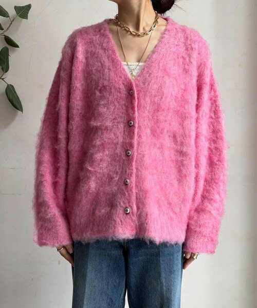 22FW sono ピンク　パールボタン　ドット刺繍チュニックカーディガン Sono - 22FW sono ピンク パールボタン ドット刺繍チュニック