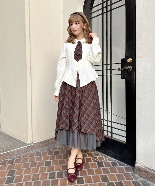 アンアナザーアンジェラス（an another angelus）/【洗える】チェックネクタイ付きペプラムシャツ an another angelus（アンアナザーアンジェラス） ブラウス シャツ