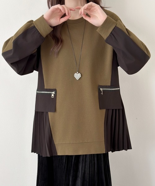emi+ tシャツ サイド異素材プリーツドッキングプルオーバー レディース 
