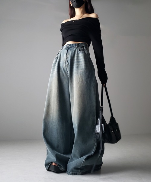 「me+em select」 デニムパンツ MEDIUM ブルー レディース_画像2