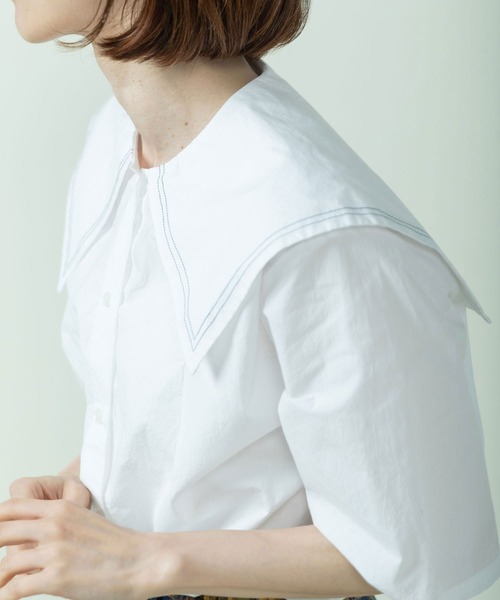 PAR ICI - 【PARICI】パーリッシィ 半袖ブラウス セーラーカラー アイボリー (F) PAR ICI（パーリッシィ） ブラウス シャツ 半袖 タイプライター