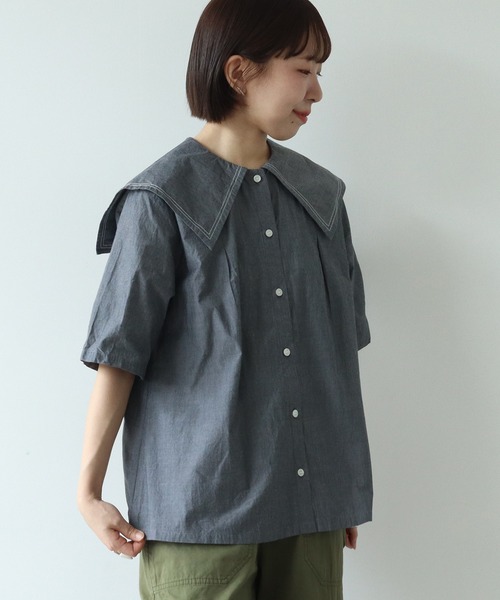 タグ付き✨パーリッシィ PAR ICI オーガニックサッカーセーラーブラウス PAR ICI（パーリッシィ） ブラウス シャツ 半袖 タイプライター