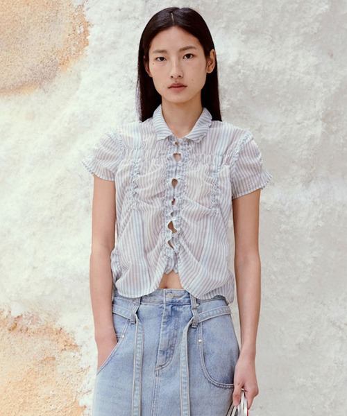 LOW CLASSIC（ロウクラシック） ブラウス シャツ wrinkle half sleeve