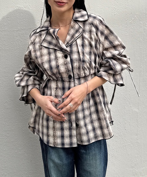 Ameri（アメリ） ブラウス シャツ UNEVEN CHECK RIBBON SHIRT