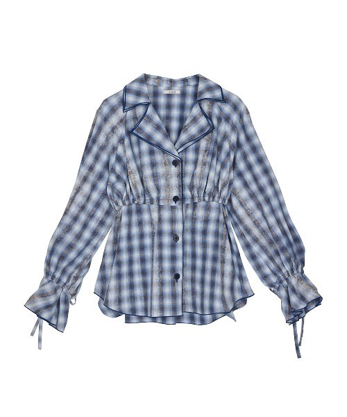 Ameri vintage リボンシャツ Ameri（アメリ） ブラウス シャツ UNEVEN CHECK RIBBON SHIRT