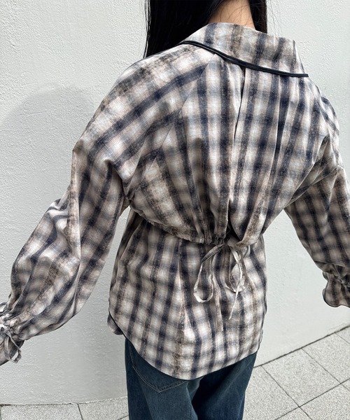 Ameri(アメリ) ブラウス シャツ UNEVEN CHECK RIBBON SHIRT Ameri(アメリ) ブラウス シャツ UNEVEN CHECK RIBBON SHIRT