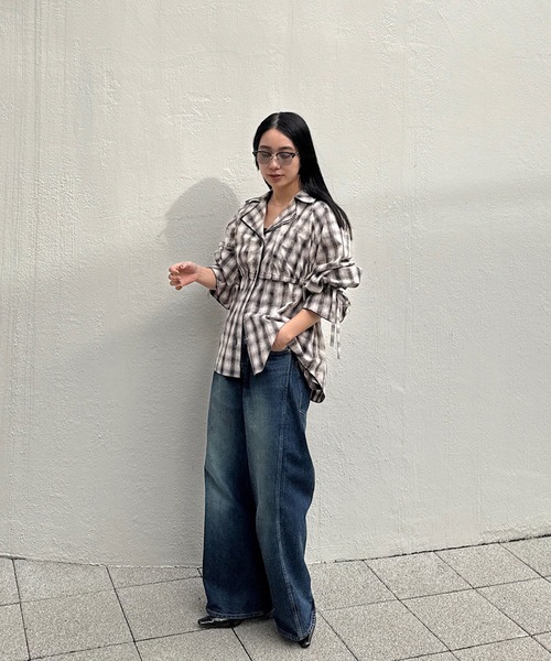 Ameri（アメリ） ブラウス シャツ UNEVEN CHECK RIBBON SHIRT