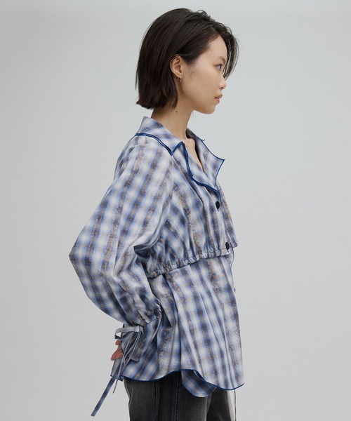 Ameri（アメリ） ブラウス シャツ UNEVEN CHECK RIBBON SHIRT