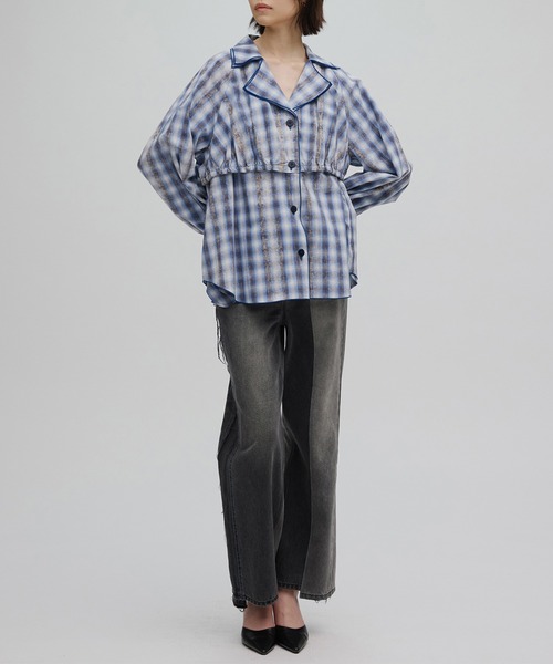 Ameri（アメリ） ブラウス シャツ UNEVEN CHECK RIBBON SHIRT