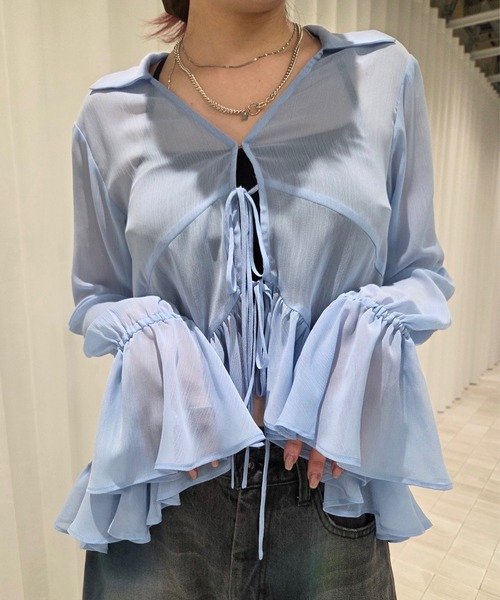 Ameri（アメリ） ブラウス シャツ 「ZOZOTOWN限定」RIBBON FRILL SHEER 