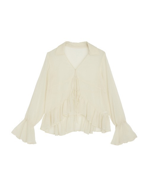 新品✨　Ameri VINTAGE プリーツフリルブラウス F シャーリング Ameri（アメリ） ブラウス シャツ 「ZOZOTOWN限定」RIBBON FRILL SHEER