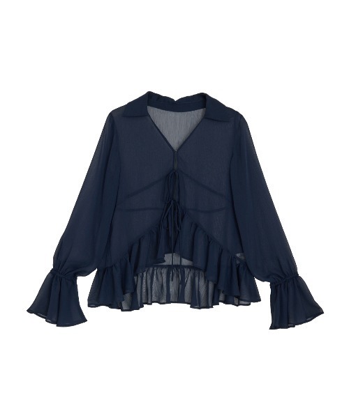Ameri（アメリ） ブラウス シャツ 「ZOZOTOWN限定」RIBBON FRILL SHEER