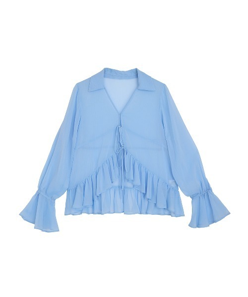 Ameri（アメリ） ブラウス シャツ 「ZOZOTOWN限定」RIBBON FRILL SHEER