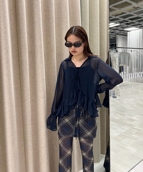 Ameri（アメリ） ブラウス シャツ 「ZOZOTOWN限定」RIBBON FRILL SHEER 