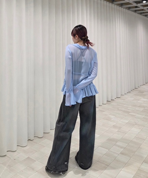 Ameri（アメリ） ブラウス シャツ 「ZOZOTOWN限定」RIBBON FRILL SHEER