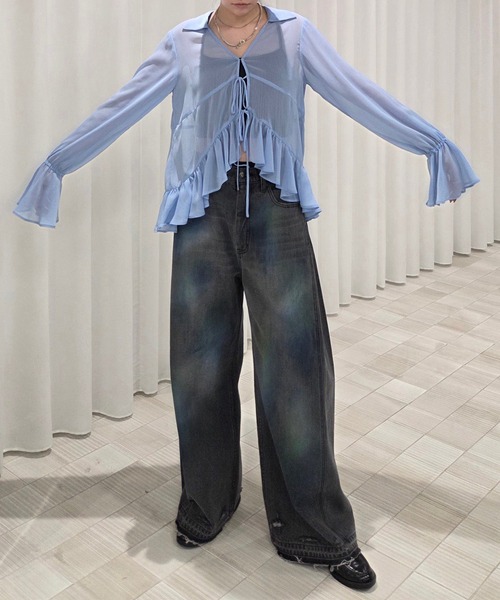 Ameri（アメリ） ブラウス シャツ 「ZOZOTOWN限定」RIBBON FRILL SHEER 